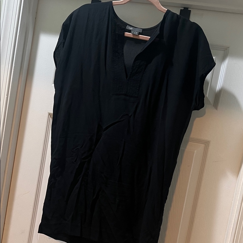 VINCE Black Silk Tunic Top